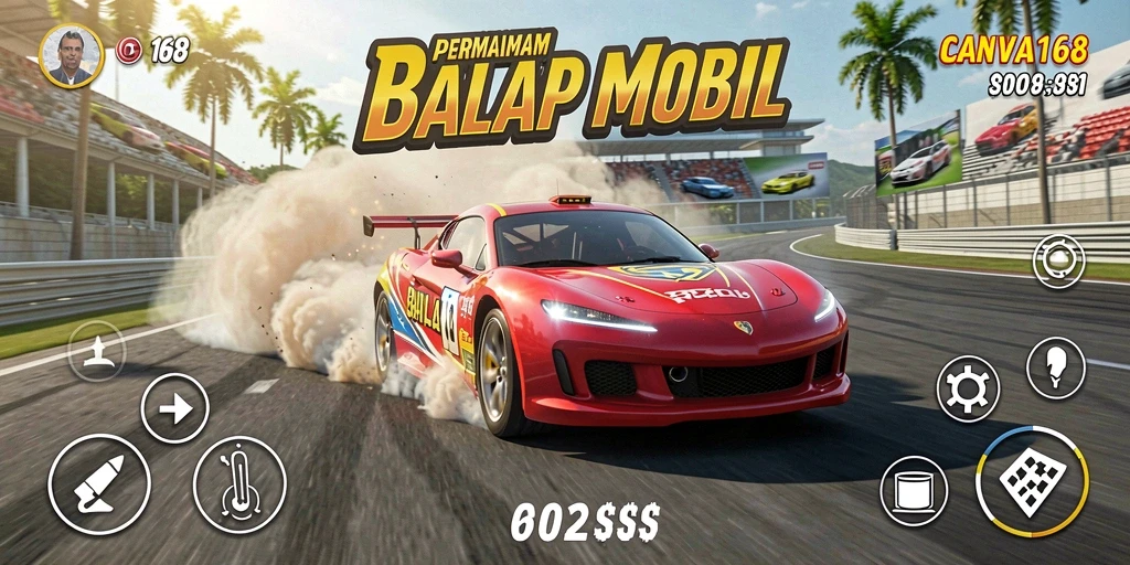Gameplay menarik dari balapan mobil di CANVA168.