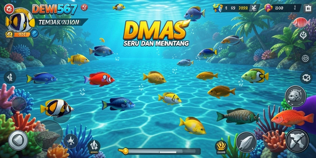 Tampilan gameplay seru dalam DEWI567 dengan beragam ikan yang bisa ditembak.