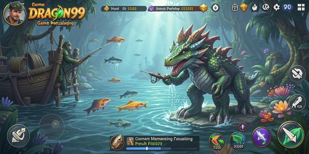Screenshot gameplay <strong>DRAGON99</strong> menampilkan aksi memancing yang seru dan menantang.
