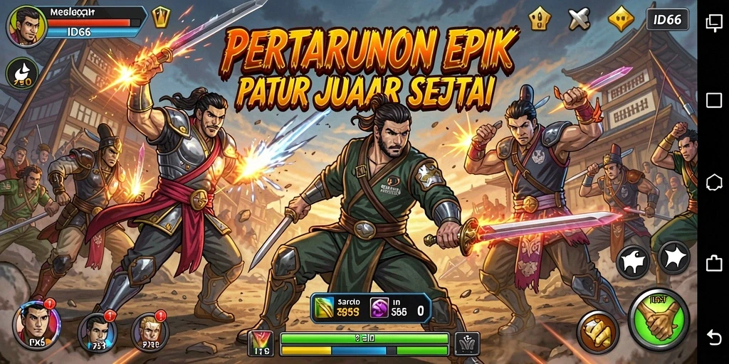 Screenshot utama ID66 menampilkan duel seru dengan karakter unik.