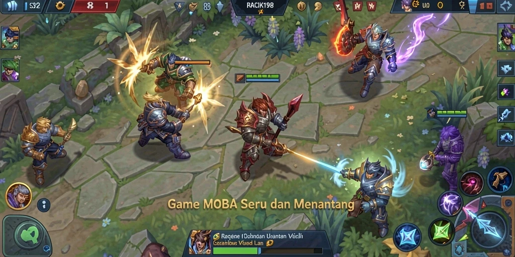 Tangkapan layar menunjukkan pertempuran epik di arena MOBA.