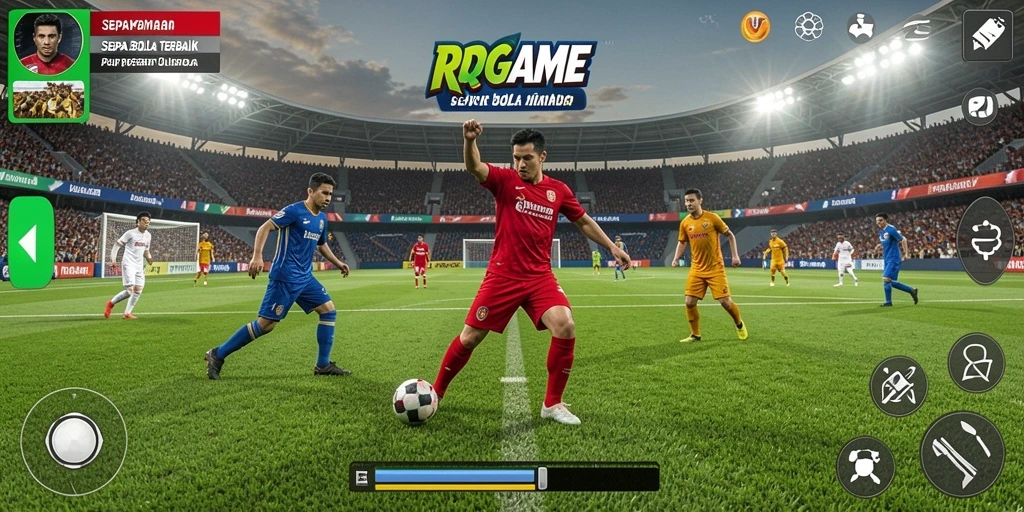 Tangkapan layar RPGAME yang menunjukkan aksi sepak bola yang mendebarkan.