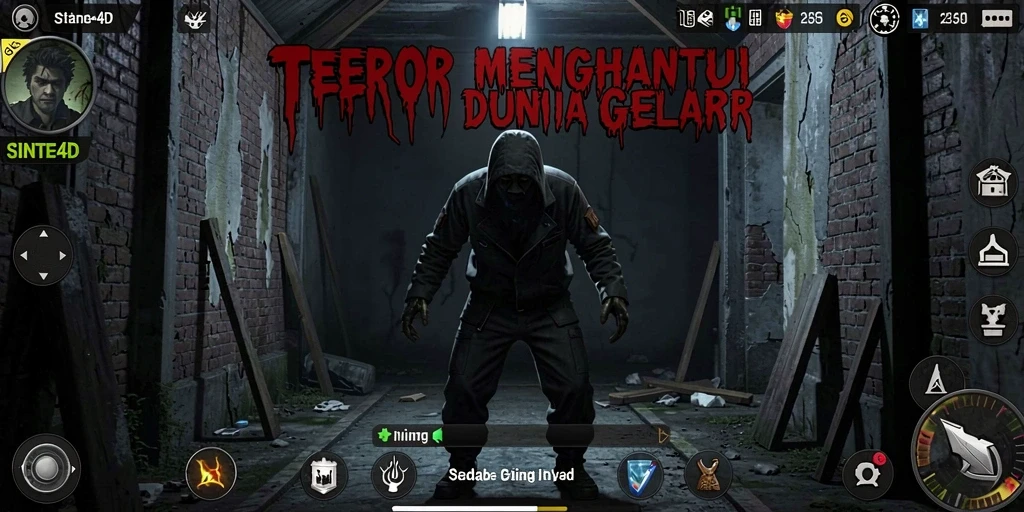 Screenshot gameplay SINTE4D menampilkan suasana Horror yang mencekam.