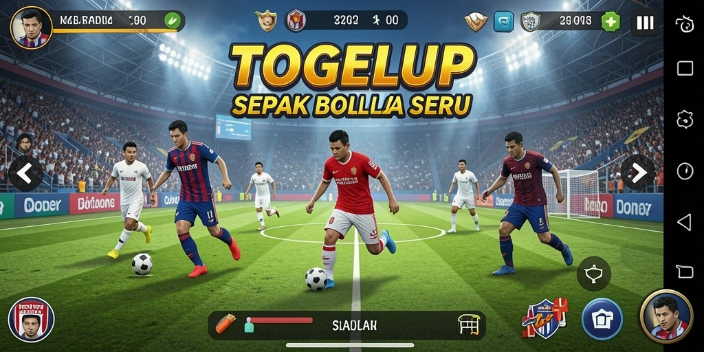 Tampilan gameplay TOGELUP dengan aksi sepak bola yang mendebarkan.