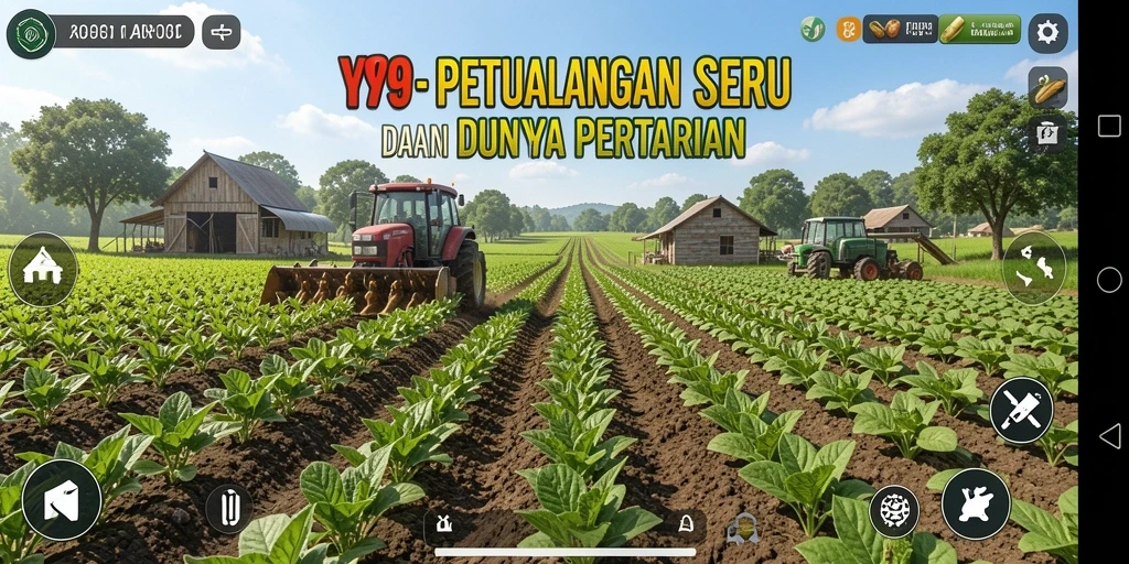 Gameplay Farming Y89 yang menampilkan ladang hijau dan hewan-hewan lucu.